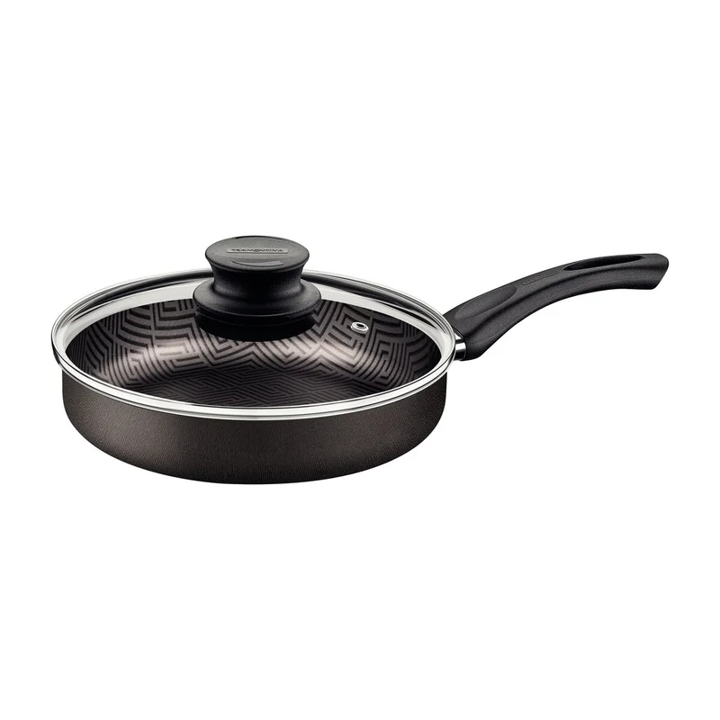 ترامونتينا Tramontina Paris Aluminum Straight Frying Pan with Interior and Exterior Starflon Max Lead Nonstick Coating with a Glass Lid, 24 cm 2,0 L